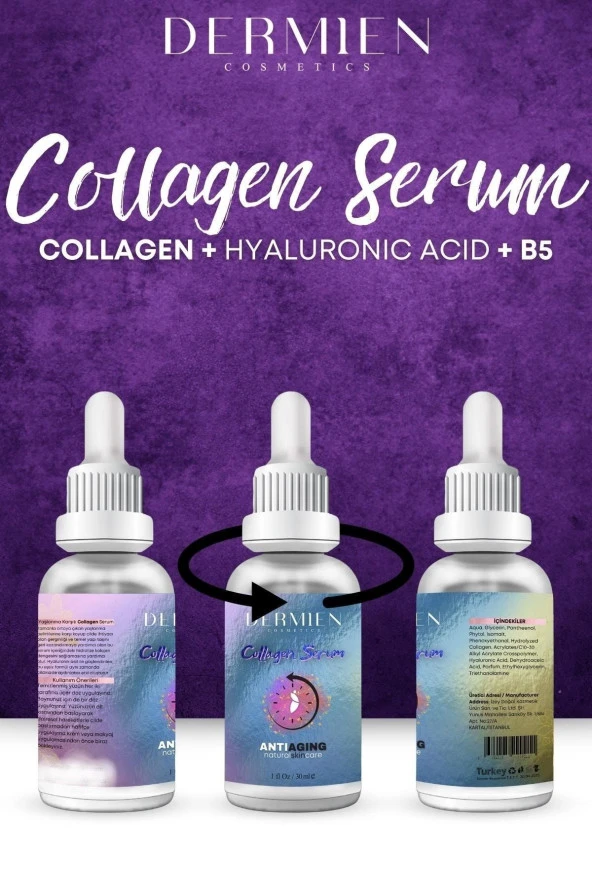 Dermien Cosmetics Yaşlanma Karşıtı, Aydınlatıcı, Kolajen, Hyaluronik Asit, B5 Cilt Bakım Serumu 30ml - 2