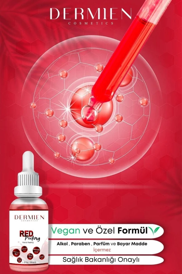 Dermien Cosmetics Red Peeling Serum Canlandırıcı, Yenileyici, Gözenek Sıkılaştırıcı, Leke Ve Akne Karşıtı, Antioksidan - 2