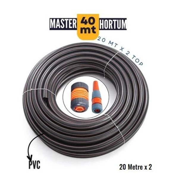 Zhltools 20 Mt + 20Metre PVC Bahçe ve Yıkama Hortumu Sulama Başlığı Hediyeli