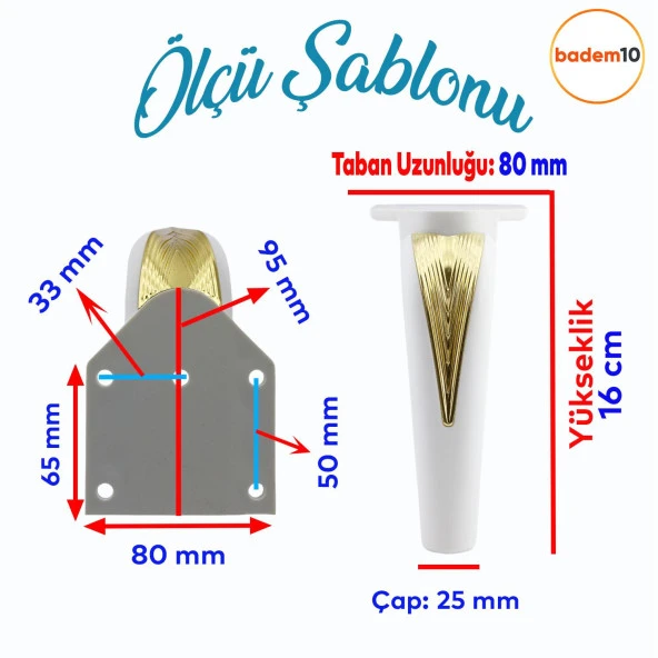 Tılsım Mobilya Oturma Grubu Kanepe Sehpa TV Ünitesi Koltuk Ayağı Baza Ayakları Beyaz Altın 16 cm - Resim 2