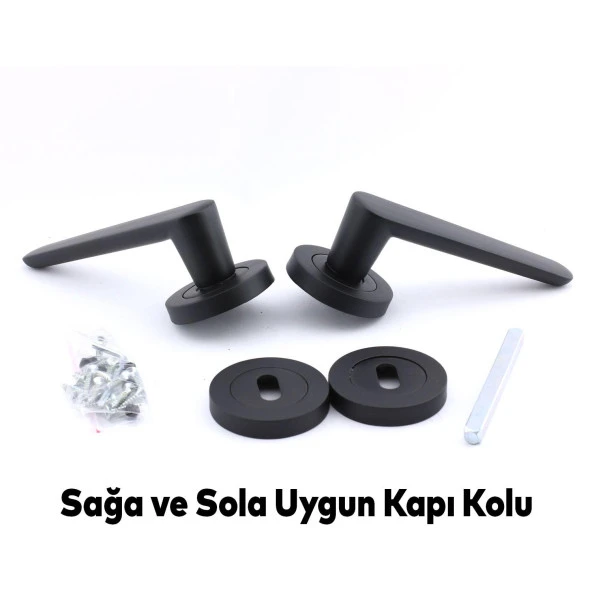 Kayı Mat Siyah Oda Kapı Kolu Rozetli Sürgülü ve Çelik Kapı Kulpu Uyumlu Sağa Sola Uygun Kapı Kolları - 3