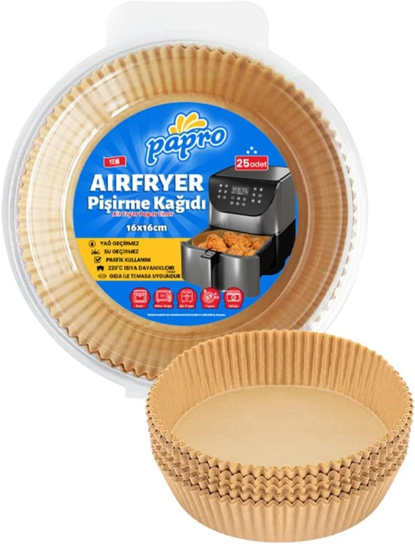 Airfryer Pişirme Kağıdı,Fritöz Yağlı Kağıdı Tek Kullanımlık Fırın,Fritöz Pişirme kağıdı 25'li 16CM