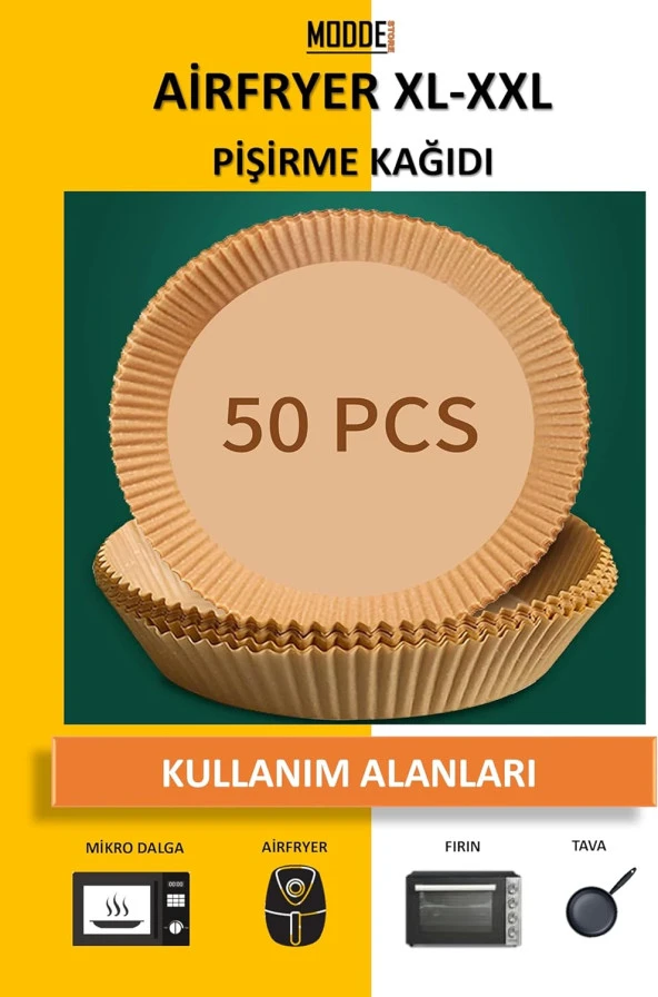 Pişirme Kağıdı 50 Adet. Yuvarlak Yağsız Hava Fritözü Yağlı Kağıt Airfryer 20 Cm x 4.5 Cm XL-XXL İle Uyumlu.