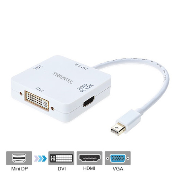 INCA 3in1 Mini DisplayPort DP v1.2 to HDMI DVI 4K VGA Thunderbolt Port Compatible Adapter Cable Square For Macbook A0103W 2.EL ÜRÜN