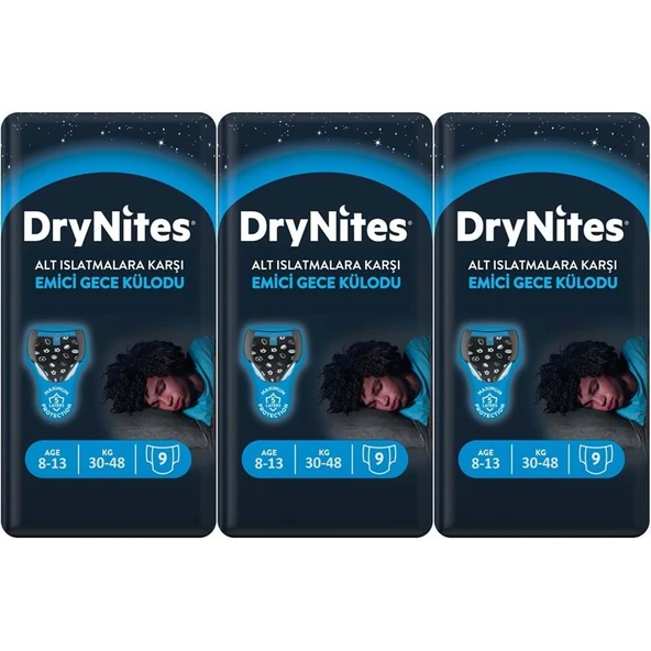 Drynites Emici Gece Külodu/Külot Bez Erkek 8-13 Yaş 30-48KG Large 27 Adet 3PK*9 AltIslatmalara Karşı ürün görseli
