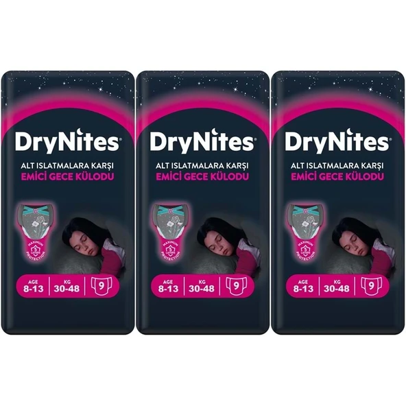 Drynites Emici Gece Külodu/Külot Bez Kız 8-13 Yaş 30-48KG Large 27 Adet 3PK*9 Alt Islatmalara Karşı ürün görseli