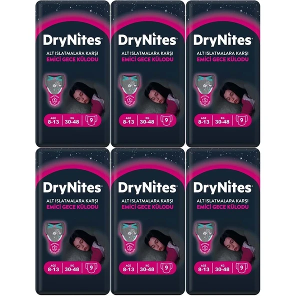 Drynites Emici Gece Külodu/Külot Bez Kız 8-13 Yaş 30-48KG Large 54 Adet 6PK*9 Alt Islatmalara Karşı ürün görseli 1