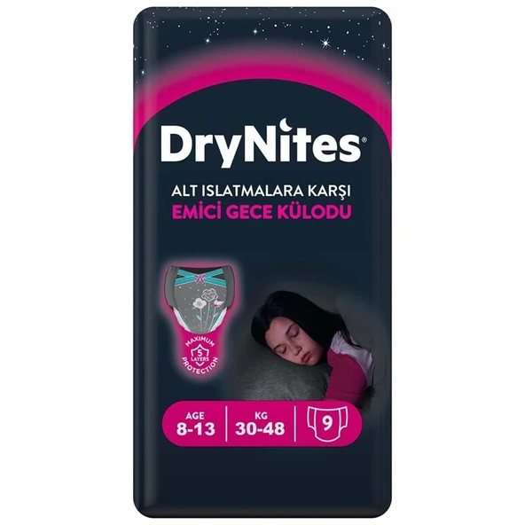 Drynites Emici Gece Külodu/Külot Bez Kız 8-13 Yaş (30-48KG) Large 9 Adet (Alt Islatmalara Karşı) ürün görseli