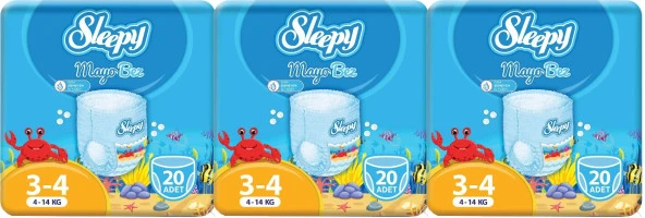 Sleepy Mayo Bebek Bezi Beden:3-4 (4-14Kg) Maxi 60 Adet
