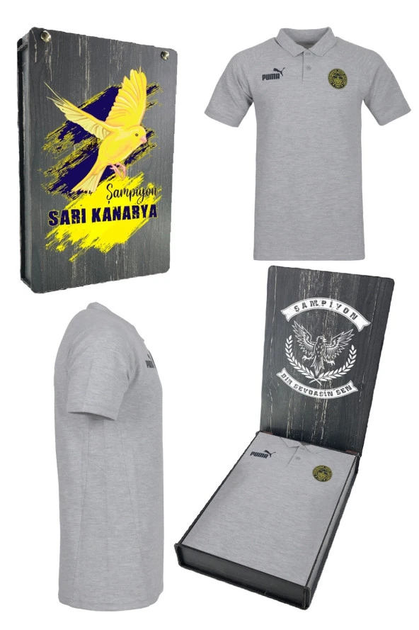 Fenerbahçe Orijinal Puma Gri Polo Yaka Hoca T-Shirt Ahşap Kutulu - 1