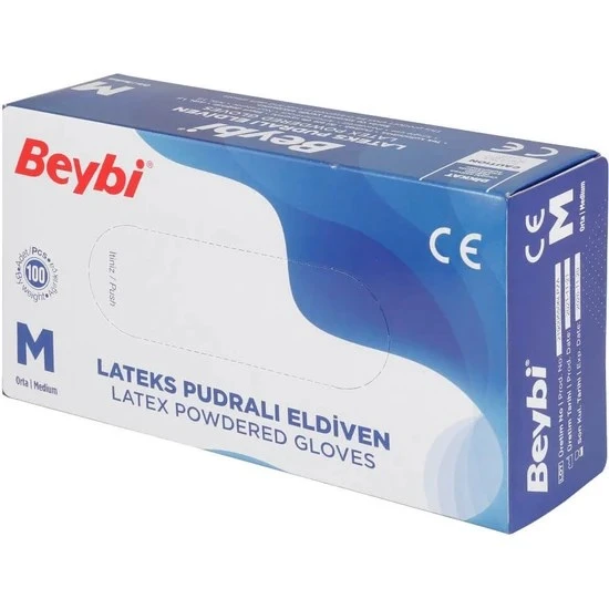 Beybi Lateks Pudralı Orta Boy (M) 100'lü Muayene Eldiveni