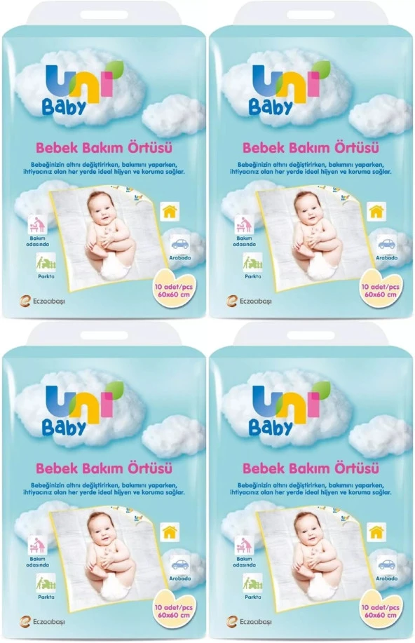 Uni Baby Bebek Bakım Örtüsü 60*60CM (İç Adet 10) Tekli Pk (4 Lü Set)