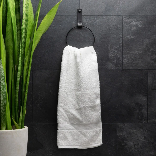 Manda Derisinden Asma Sistemli Halka Havluluk, Havlu Askısı - Black - 3