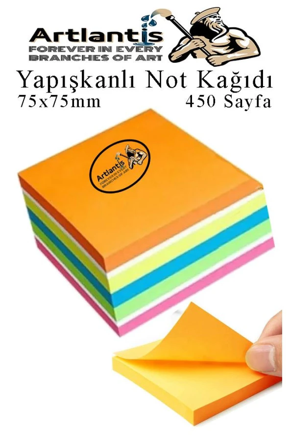 Yapışkanlı Not Kağıdı 6 Renk 450 Sayfa 1 Paket Envai Küp Blok Yapışkanlı Postit 75x75 mm Renkli