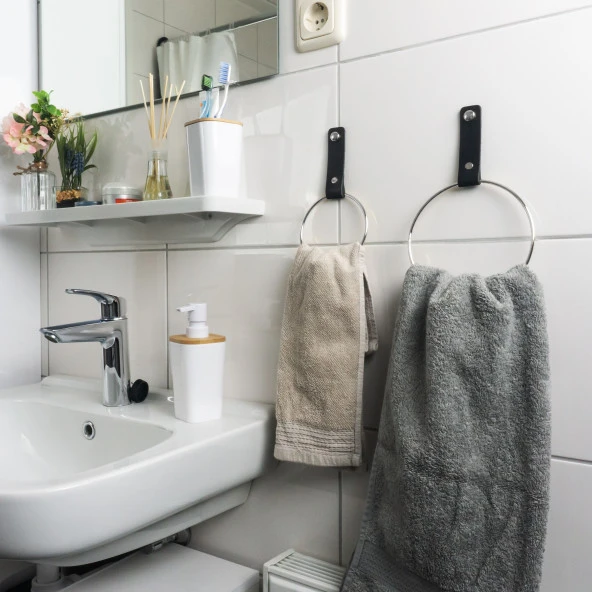 Manda Derisinden Asma Sistemli Halka Havluluk, Havlu Askısı - Silver