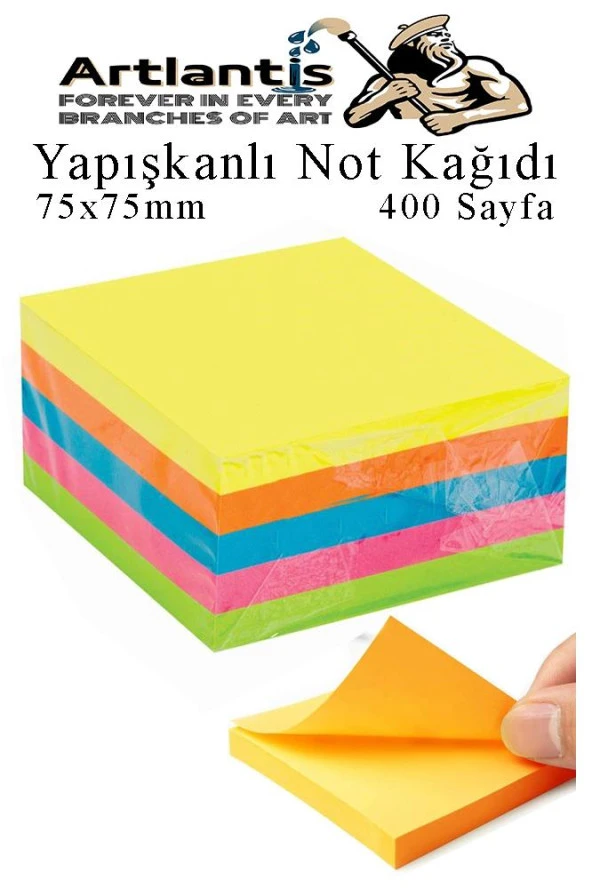 Yapışkanlı Not Kağıdı 5 Renk 400 Sayfa 1 Paket Küp Blok Yapışkanlı Postit 75x75 mm Fosforlu Renkli ürün görseli