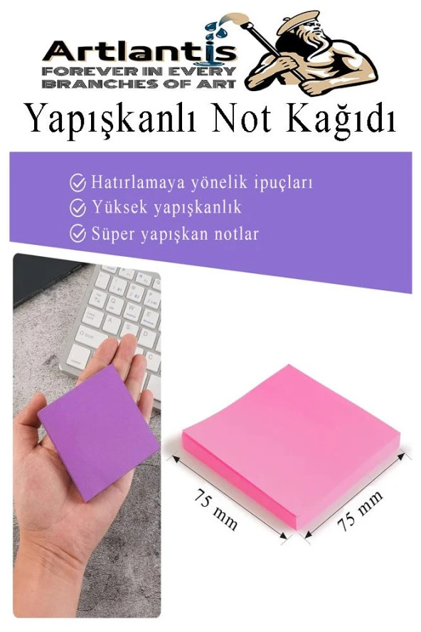 Yapışkanlı Not Kağıdı 5 Renk 400 Sayfa 1 Paket Küp Blok Yapışkanlı Postit 75x75 mm Fosforlu Renkli - Resim 4
