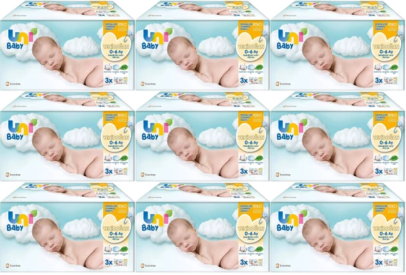 Uni Baby Islak Havlu Hassas Yeni Doğan 40 Yaprak (27 Li Set) 1080 Yaprak (Narin Ciltler için) (9PK*3)