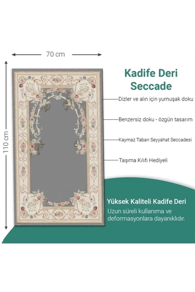 Ravabi Rug Araç İçi ve İşyeri İçin Deri Tabanlı Namazlık, Çantalı Hediyelik Seyahat Seccadesi 70x110cm 21231019