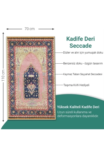 Ravabi Rug Araç İçi ve İşyeri İçin Deri Tabanlı Namazlık, Çantalı Hediyelik Seyahat Seccadesi 70x110cm 21231016