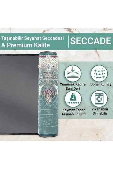 Ravabi Rug Araç İçi ve İşyeri İçin Deri Tabanlı Namazlık, Çantalı Hediyelik Seyahat Seccadesi 70x110cm 21231020 - 3