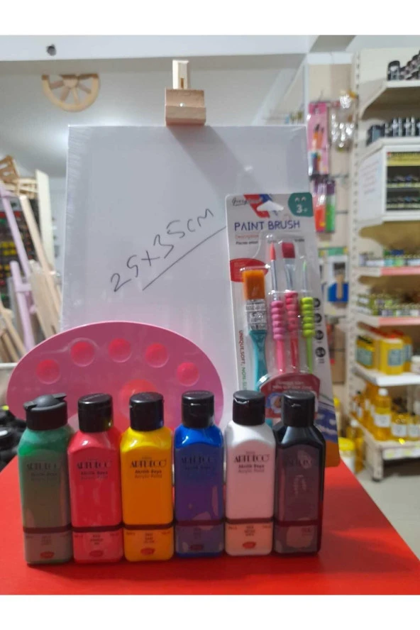 Sanatsal Set Şövale+Tuval+Fırça Seti+Palet+6Adet Artdeco Boya 140Ml