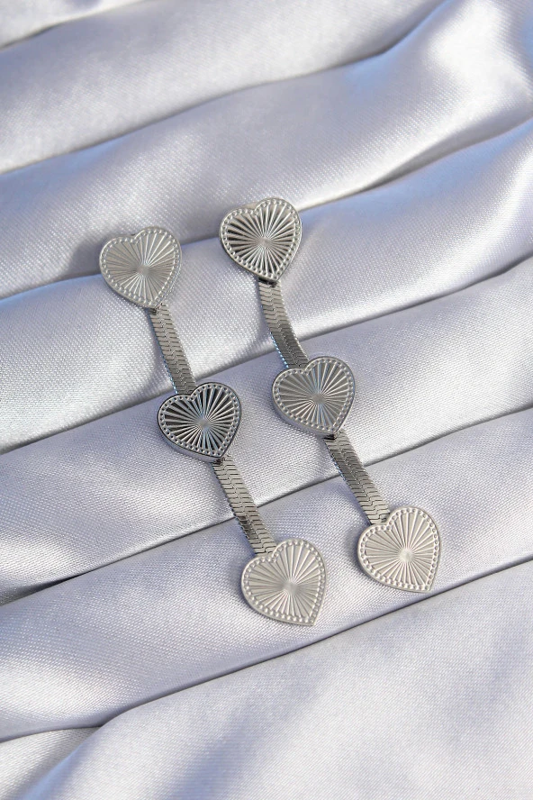 316L Çelik Gümüş Renk Uzun İtalyan Zincir Detaylı Kalp Küpe - EBJ240629W25044 ürün görseli