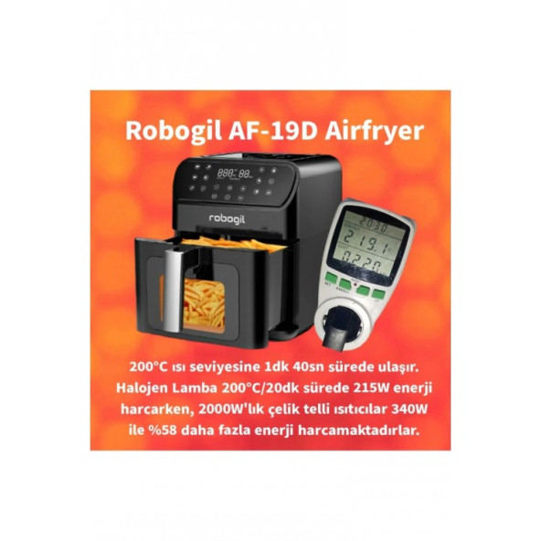 Robogil Af-19d Airfryer Xxl 6.5lt Halojen Lambalı Cam Kapaklı Sıcak Hava Fritözü - 2