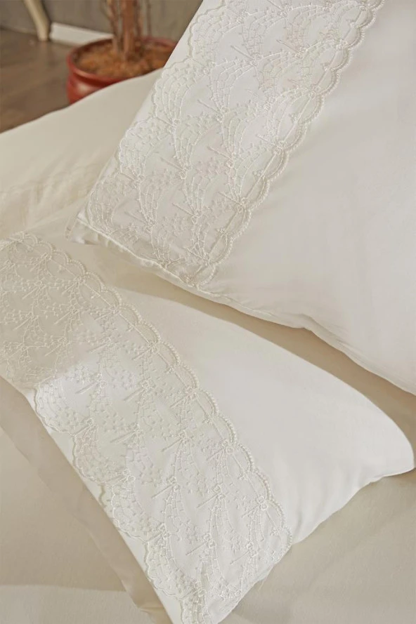 Fransız Dantelli Serap Çeyizlik Nevresim Takımı Krem - Resim 2