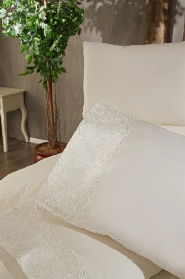 Fransız Dantelli Serap Çeyizlik Nevresim Takımı Krem - Resim 4