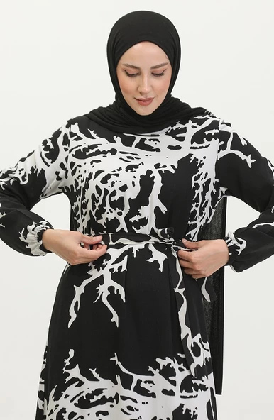 Alisa Farbalı Kuşaklı Viskon Elbise - 3