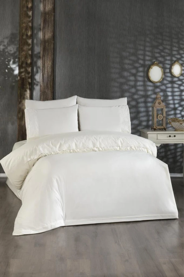 Fransız Dantelli Seda Çeyizlik Nevresim Takımı Krem ürün görseli