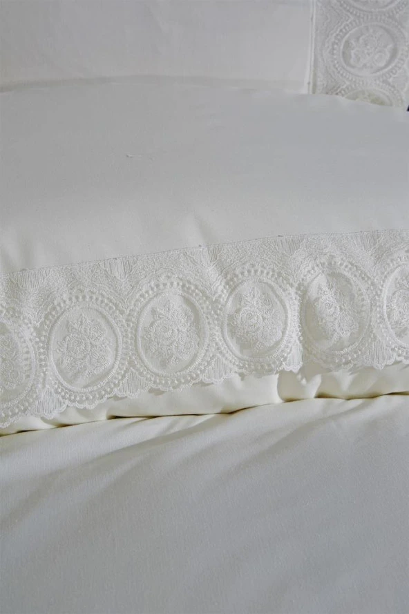 Fransız Dantelli Seda Çeyizlik Nevresim Takımı Krem - Resim 3