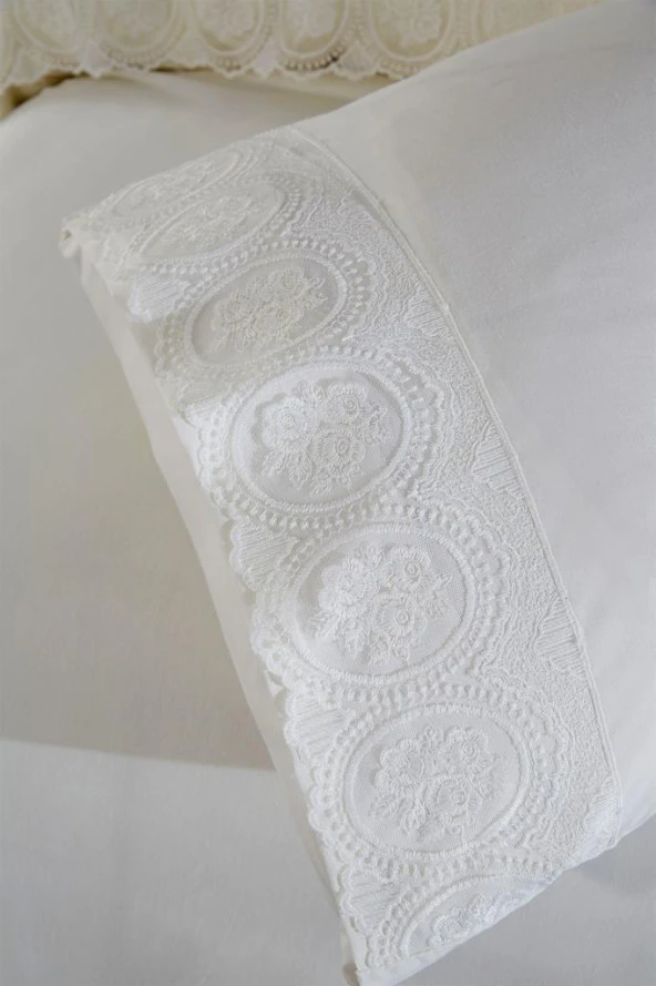 Fransız Dantelli Seda Çeyizlik Nevresim Takımı Krem - Resim 7