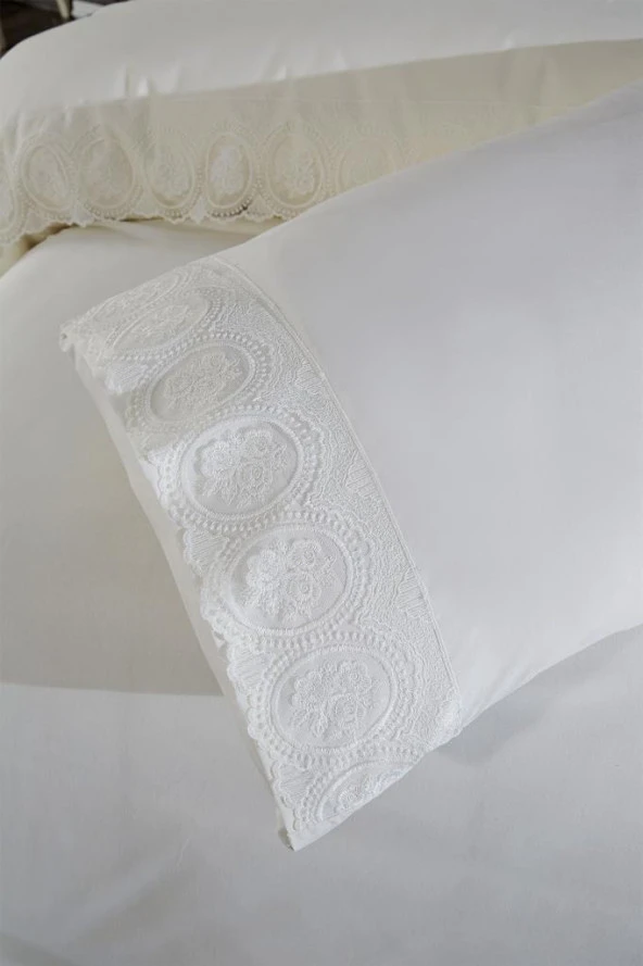Fransız Dantelli Seda Çeyizlik Nevresim Takımı Krem - Resim 8