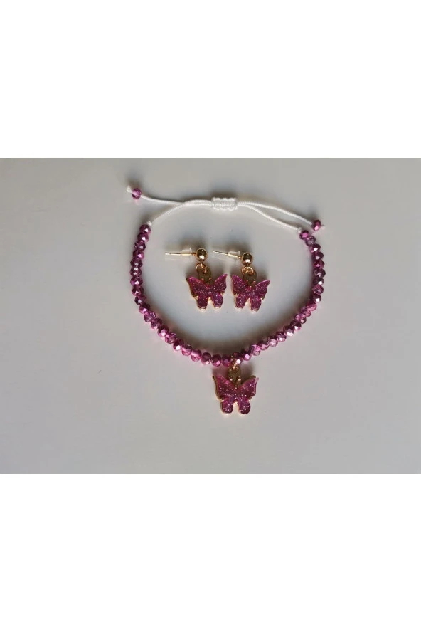 MİNİK ADIMLAR Kristal Bileklik & Kelebek Top Küpe