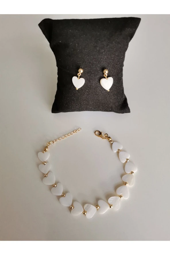 MİNİK ADIMLAR Sedef Kalp Küpe & Bileklik