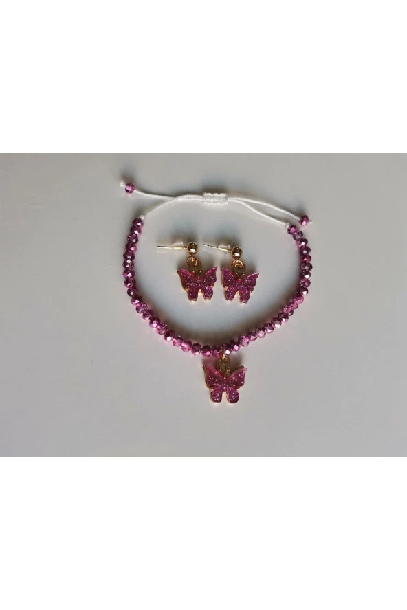 MİNİK ADIMLAR Kristal Bileklik & Kelebek Top Küpe - 2