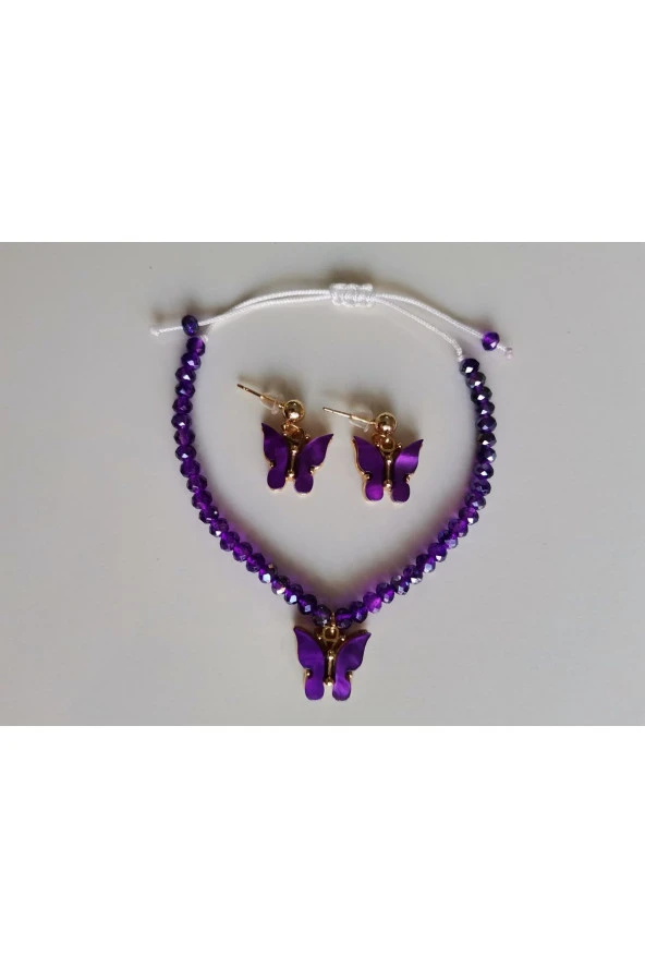 MİNİK ADIMLAR Kristal Bileklik & Kelebek Top Küpe - 2