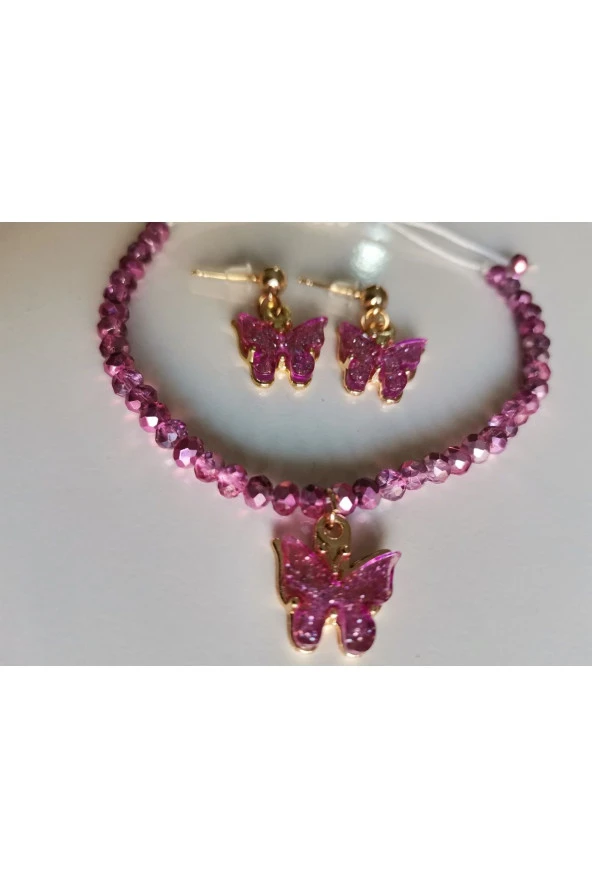 MİNİK ADIMLAR Kristal Bileklik & Kelebek Top Küpe - 4