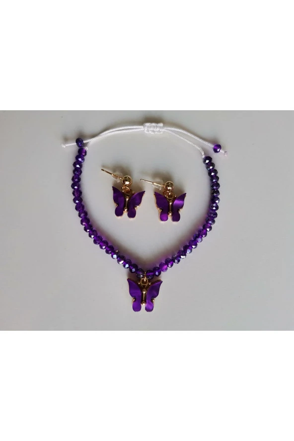 MİNİK ADIMLAR Kristal Bileklik & Kelebek Top Küpe - 3