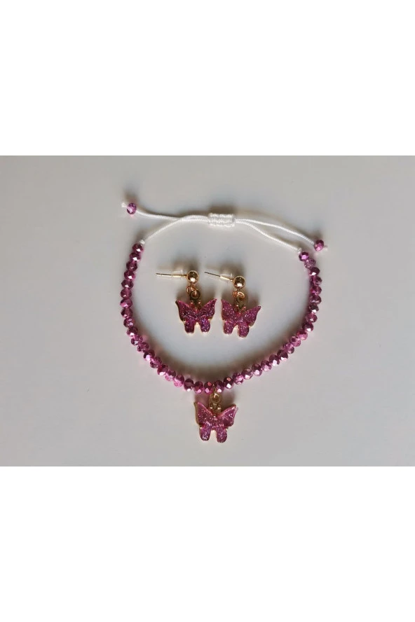 MİNİK ADIMLAR Kristal Bileklik & Kelebek Top Küpe - 5