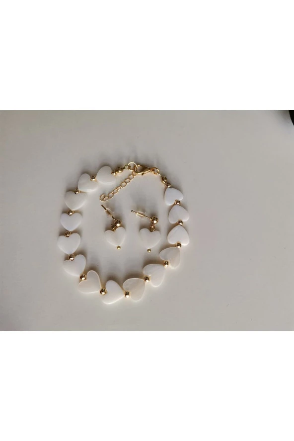 MİNİK ADIMLAR Sedef Kalp Küpe & Bileklik - 4