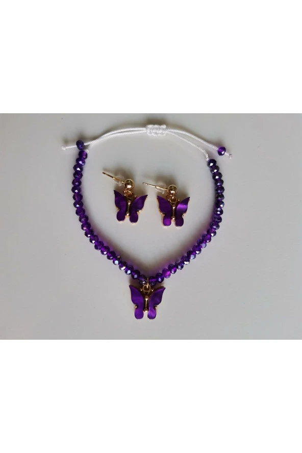 MİNİK ADIMLAR Kristal Bileklik & Kelebek Top Küpe - 4