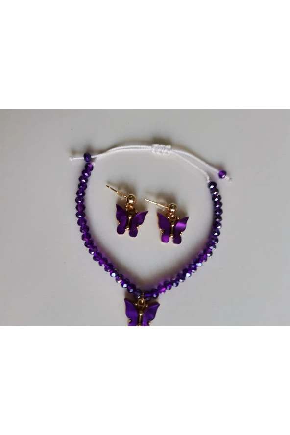 MİNİK ADIMLAR Kristal Bileklik & Kelebek Top Küpe - 5