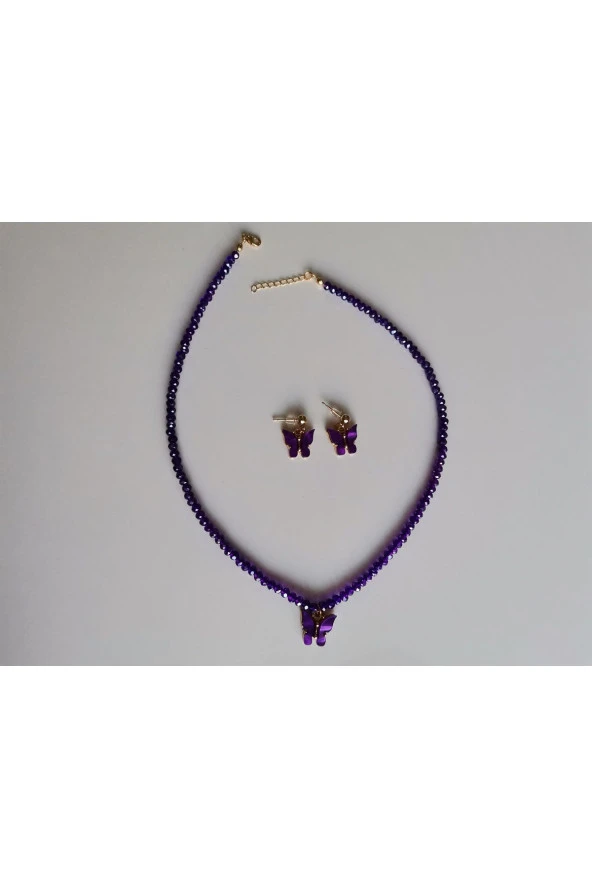 MİNİK ADIMLAR Kristal Kolye & Kelebek Top Küpe