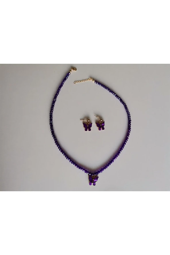 MİNİK ADIMLAR Kristal Kolye & Kelebek Top Küpe - 2