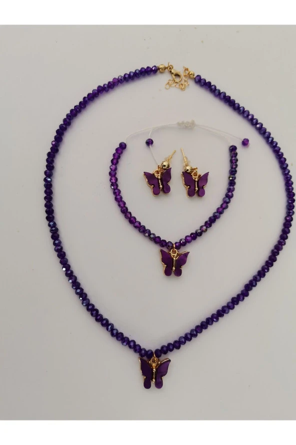 MİNİK ADIMLAR Kristal Kolye & Bileklik Ve Kelebek Top Küpe - 2