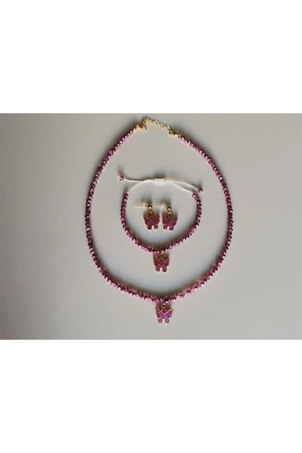 MİNİK ADIMLAR Kristal Kolye & Bileklik Ve Kelebek Top Küpe