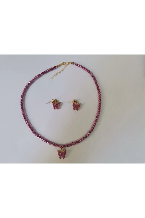 MİNİK ADIMLAR Kristal Kolye & Kelebek Top Küpe - 2